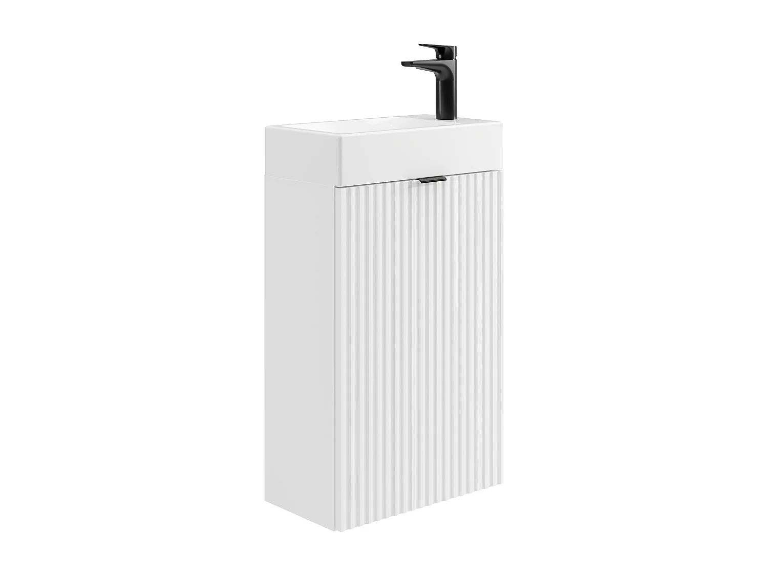 Meuble lave main strié porte réversible blanc - H60 x L40 x P22 - VAHIRA