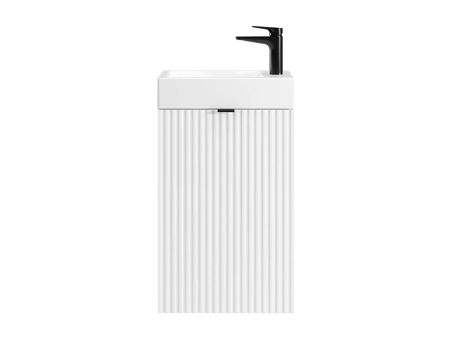Meuble lave main strié porte réversible blanc - H60 x L40 x P22 - VAHIRA