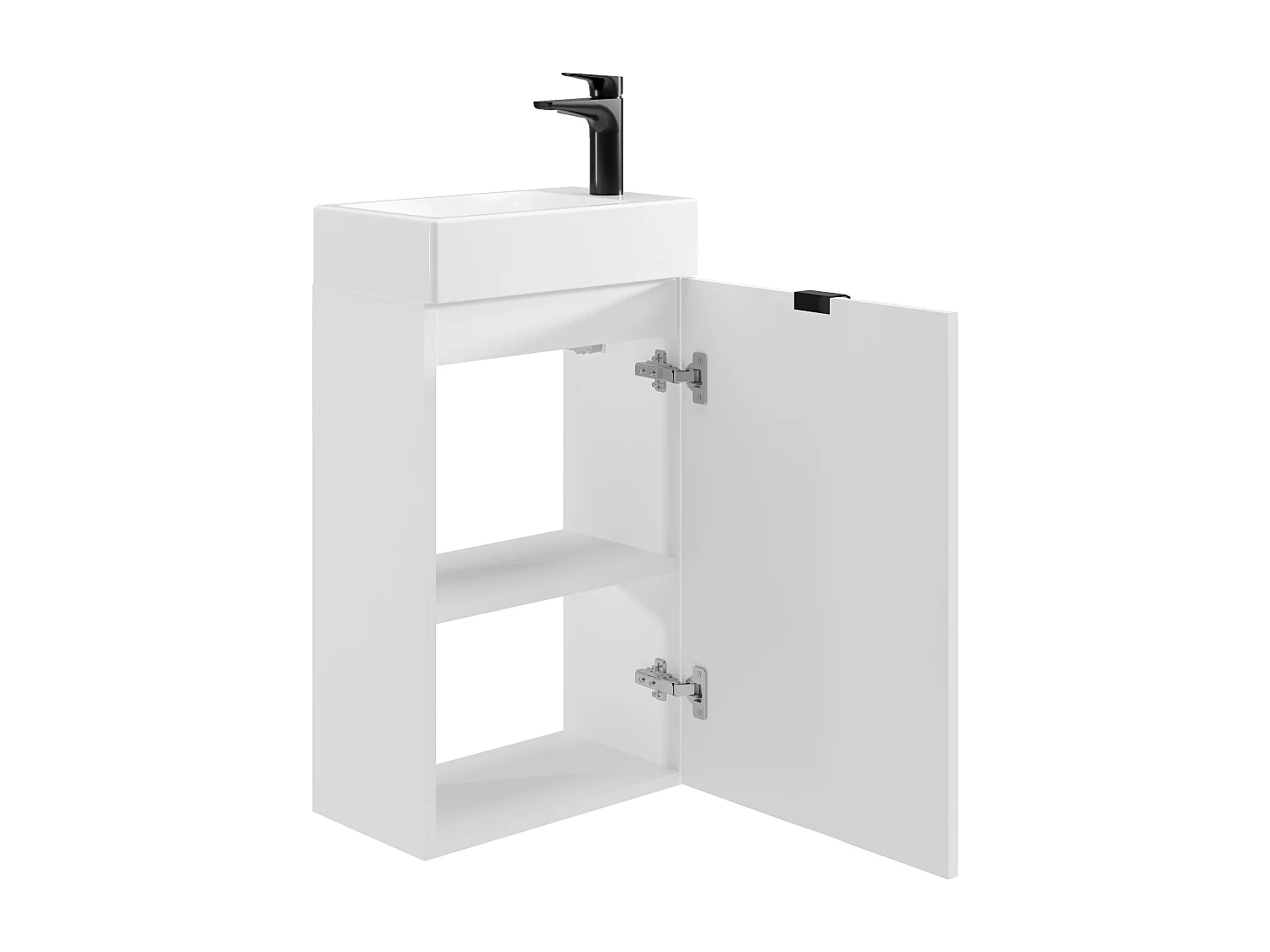 Meuble lave main strié porte réversible blanc - H60 x L40 x P22 - VAHIRA