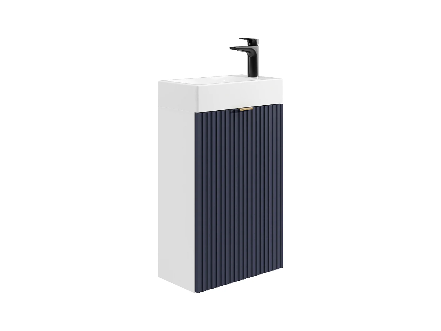 Meuble lave main strié avec porte réversible bleu et blanc - H60 x L40 x P22 - VAHIRA