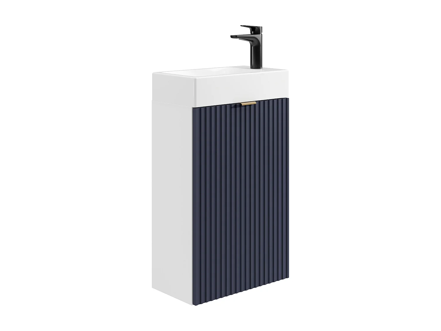 Meuble lave main strié avec porte réversible bleu et blanc - H60 x L40 x P22 - VAHIRA