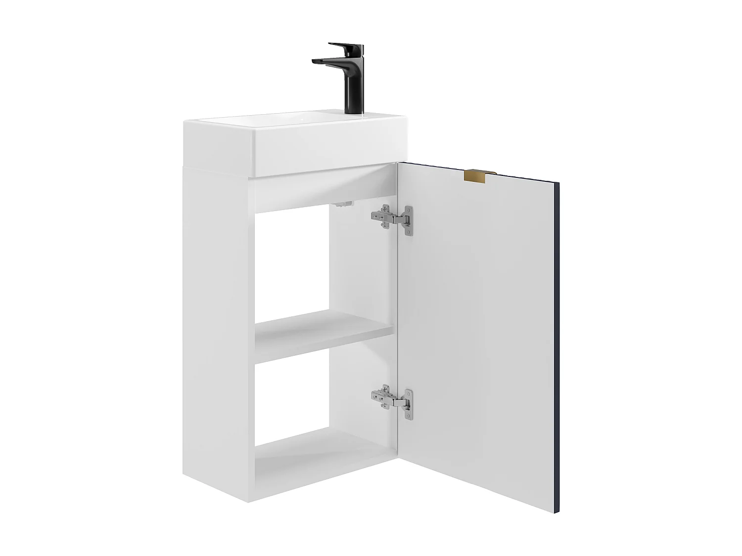 Meuble lave main strié avec porte réversible bleu et blanc - H60 x L40 x P22 - VAHIRA