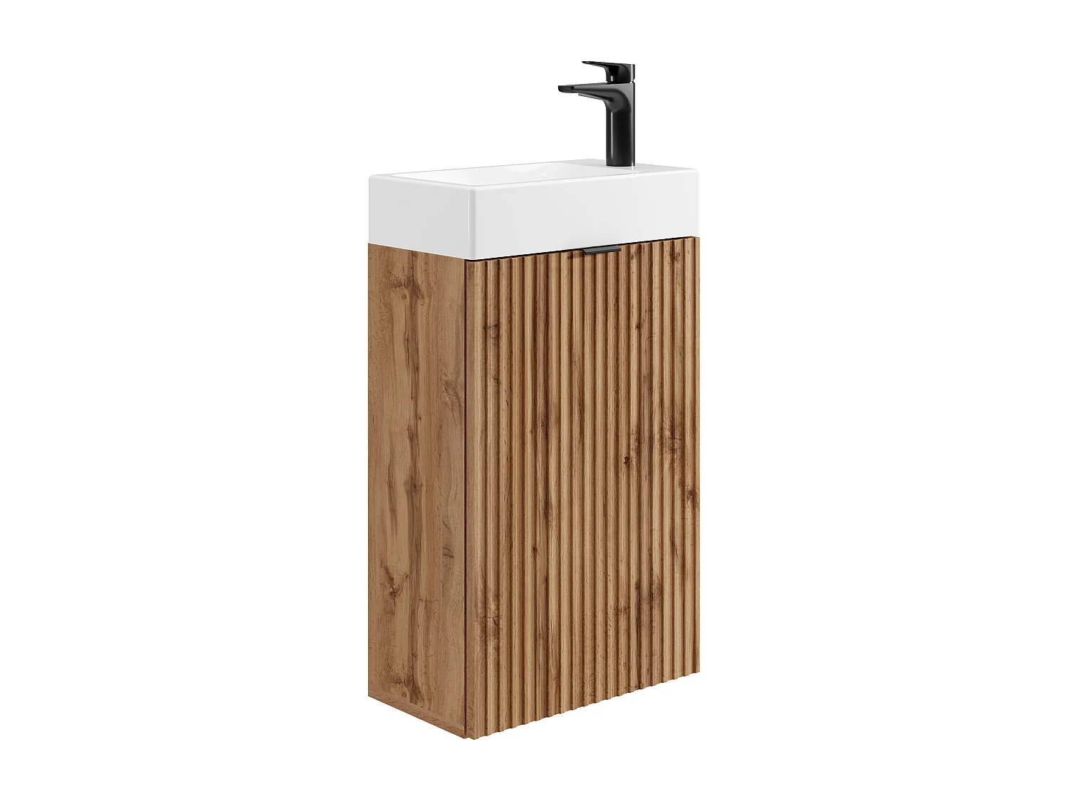 Meuble lave main strié porte réversible naturel clair - H60 x L40 x P22 - VAHIRA