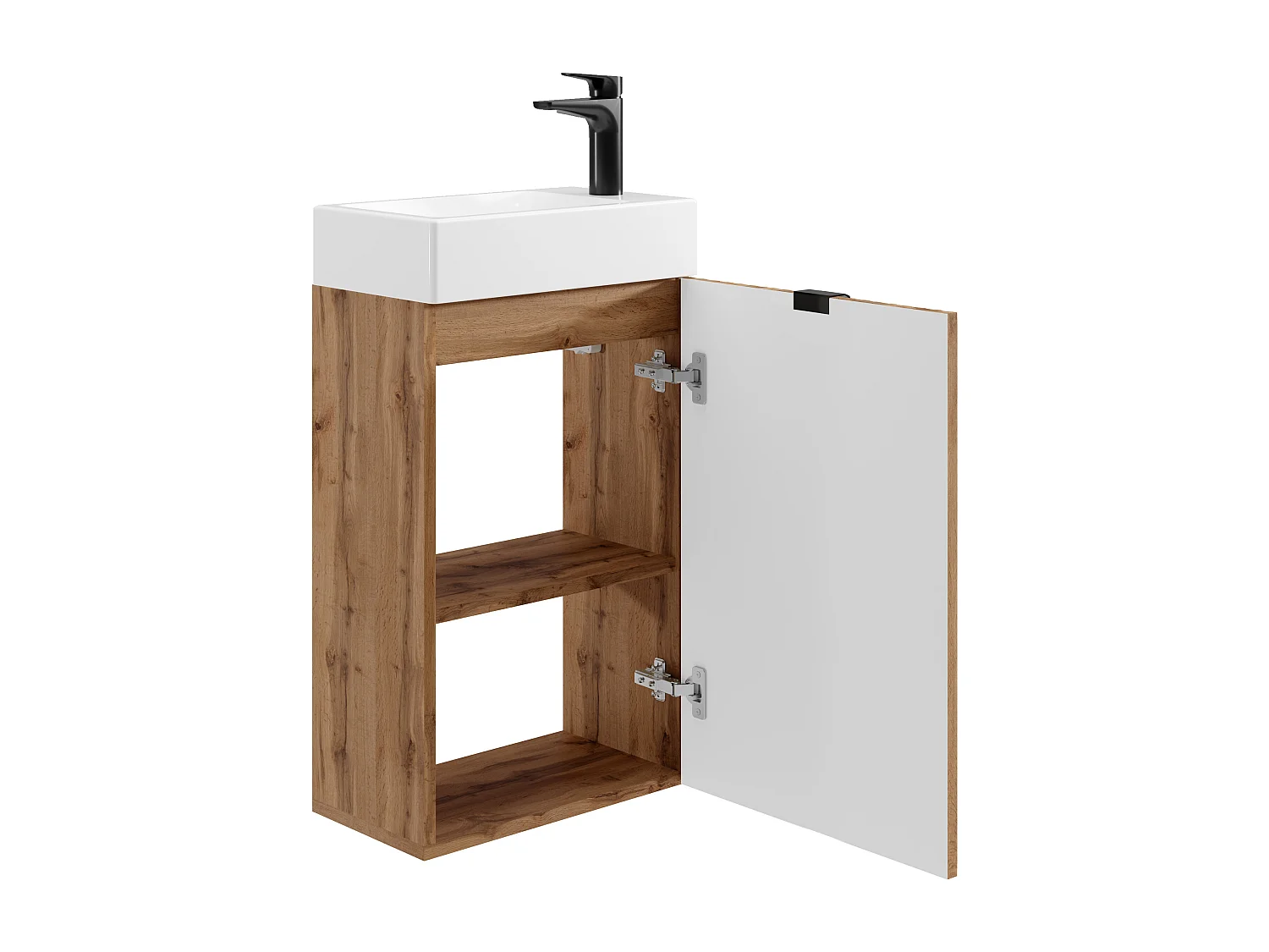 Meuble lave main strié porte réversible naturel clair - H60 x L40 x P22 - VAHIRA