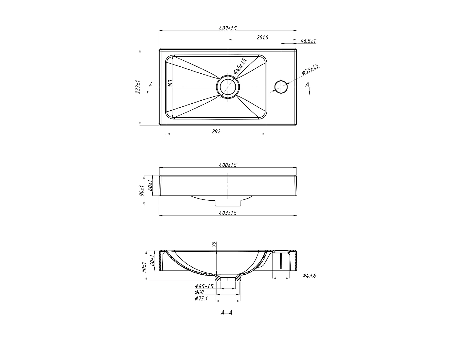 Meuble lave main strié porte réversible naturel clair - H60 x L40 x P22 - VAHIRA