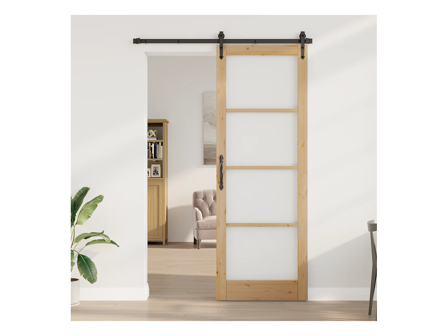 Porte intérieure avec verre  83x232x4 cm en bois massif de pin