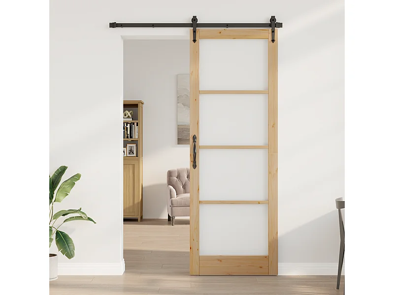 Porte intérieure avec verre  83x232x4 cm en bois massif de pin