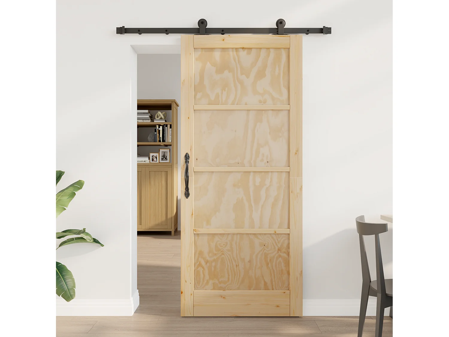 Porte coulissante avec kit de quincaillerie en bois massif de pin