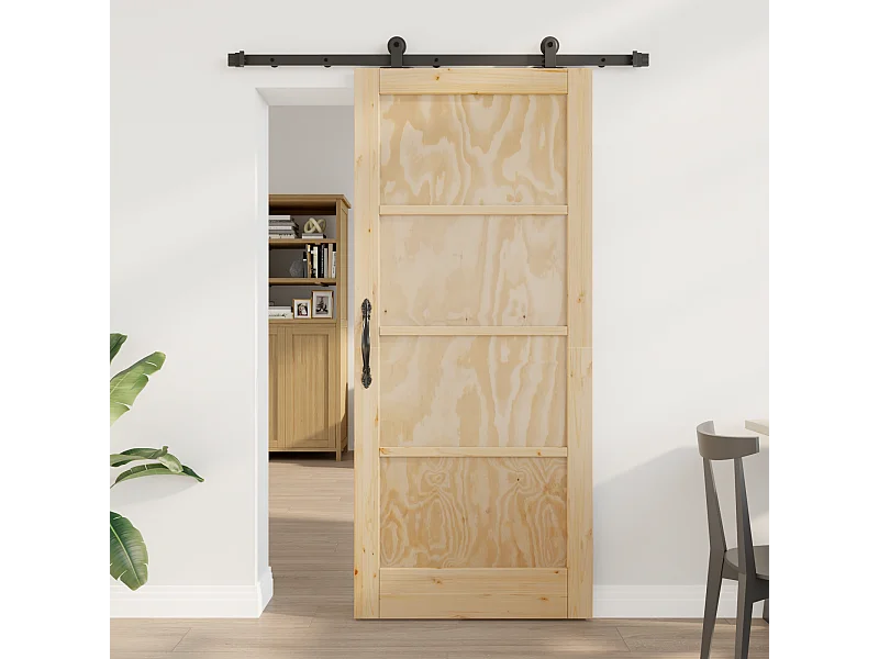 Porte coulissante avec kit de quincaillerie en bois massif de pin
