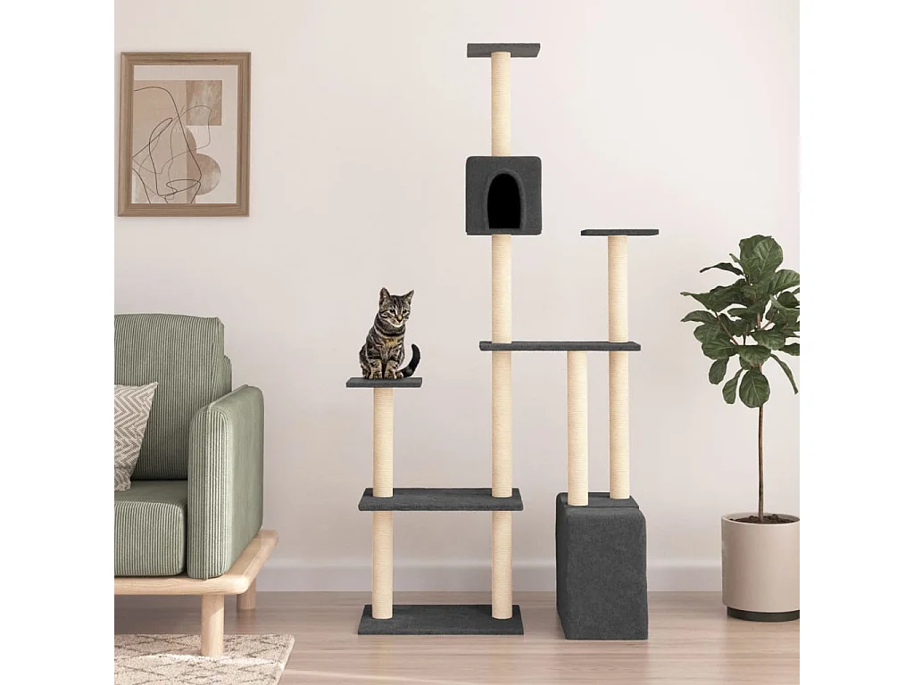 Kattenmeubel met sisal krabpalen 180 cm donkergrijs