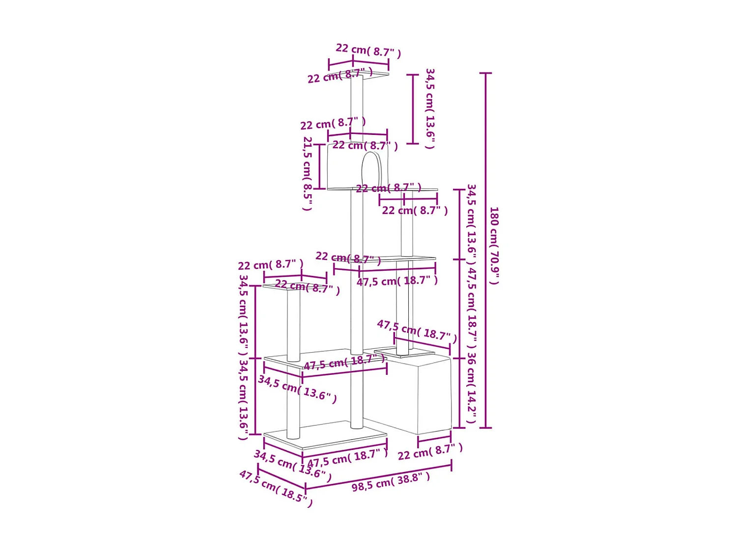 Kattenmeubel met sisal krabpalen 180 cm donkergrijs