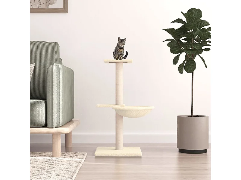 Árvore para gatos c/ postes arranhadores sisal 72 cm cor creme