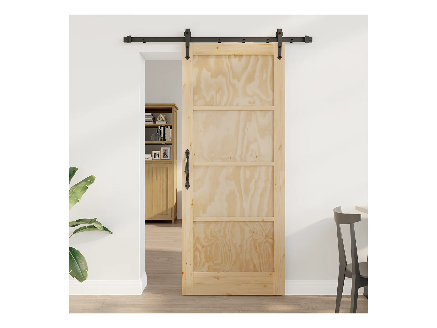 Porte coulissante avec quincaillerie en pin massif
