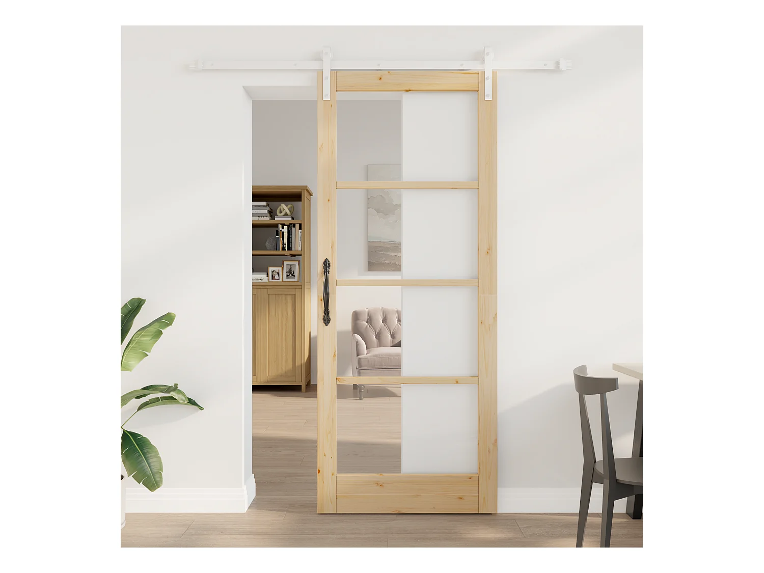 Porte Coulissante avec Ensemble de Quincaillerie Bois Massif & Verre