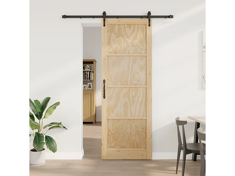 Porte Coulissante avec Kit Matériel 83x232 cm Bois Massif Pin