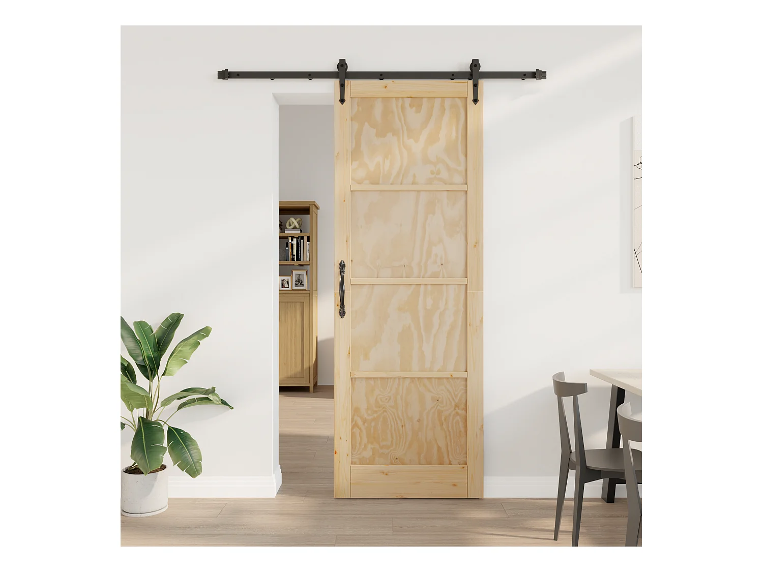 Porte Coulissante avec Kit Matériel 83x232 cm Bois Massif Pin