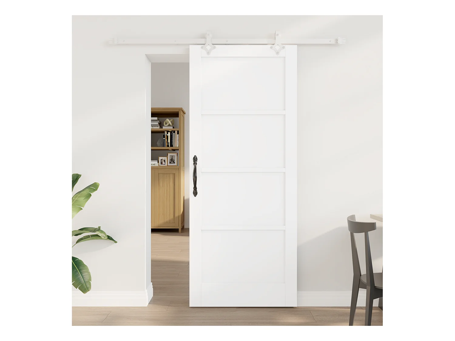 Porte Coulissante avec Ensemble de Quincaillerie Blanche 83x202 cm Bois de Pin Massif