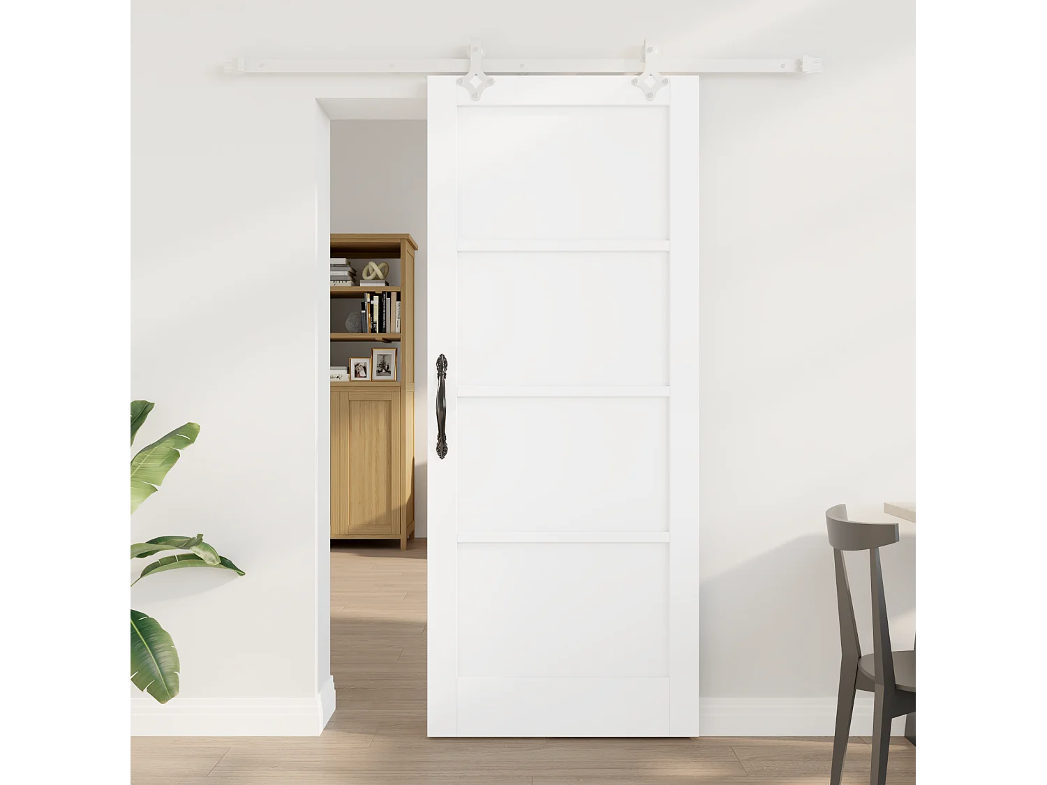 Puerta corredera con herrajes blancos 83x202 cm Madera maciza de pino