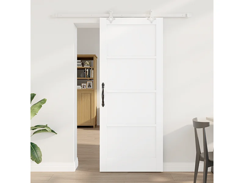 Porta scorrevole con set di ferramenta bianco 83x202 cm in legno di pino massello