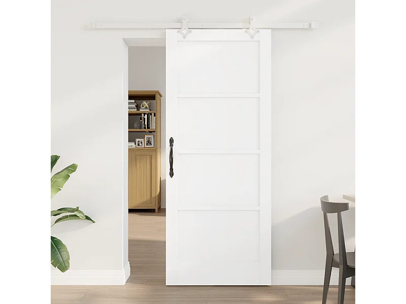 Porte Coulissante avec Ensemble de Quincaillerie Blanche 83x202 cm Bois de Pin Massif