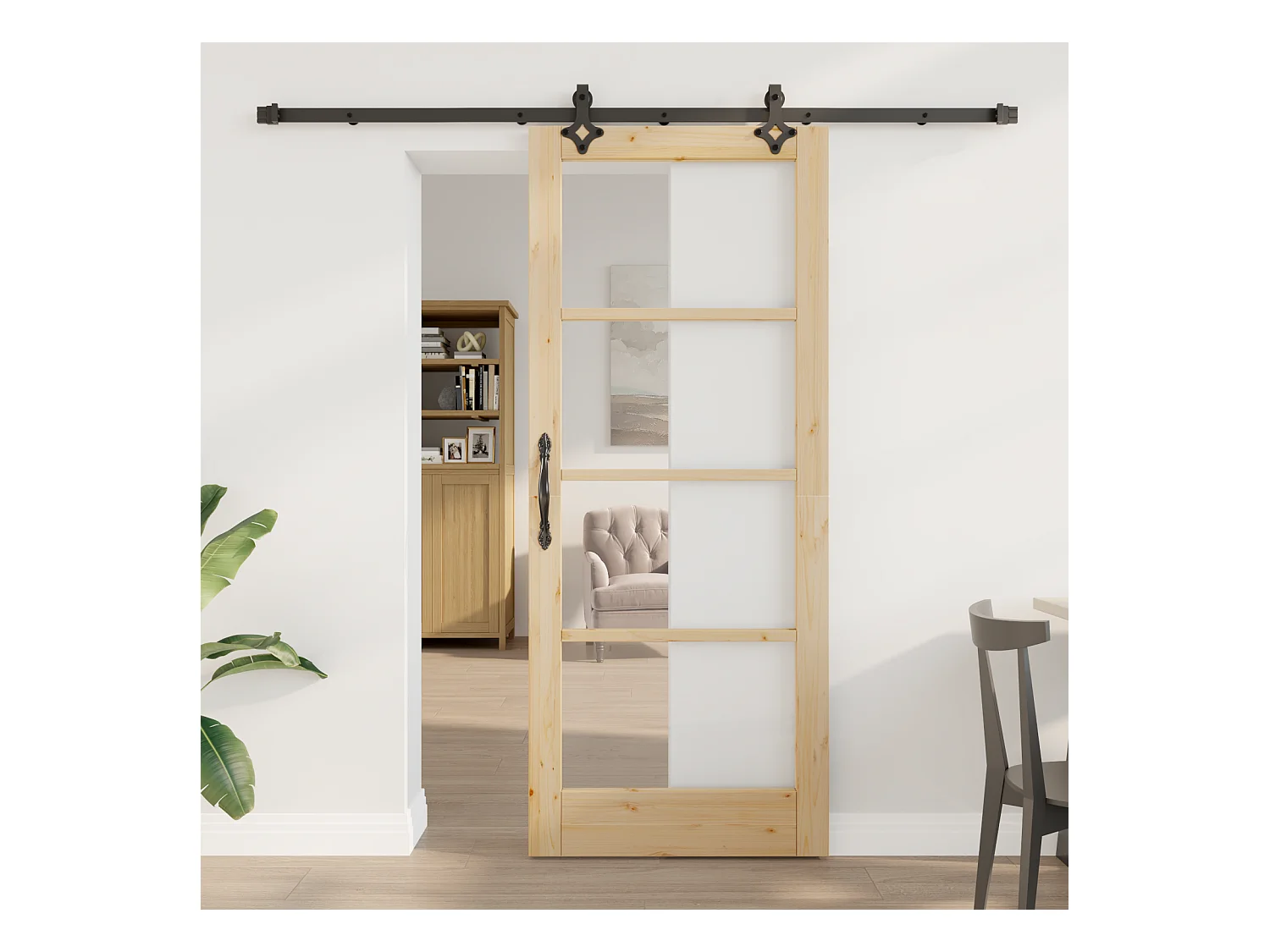 Porte Coulissante avec Ensemble de Quincaillerie 83x202 cm en Bois Massif de Pin