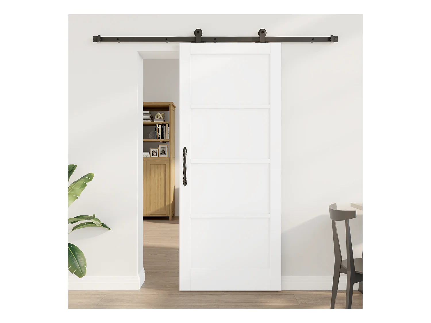 Porte coulissante avec kit de matériel blanche 83x202 cm en bois massif de pin