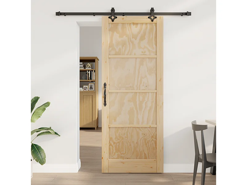 Puerta corredera con herrajes 83x211 cm en madera maciza de pino
