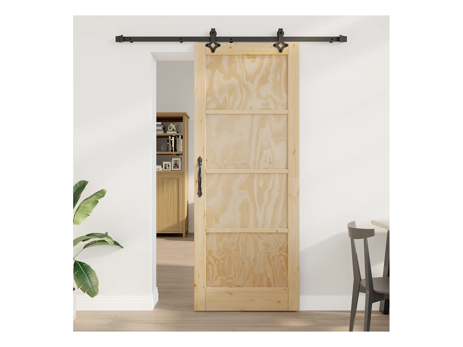 Porte Coulissante avec Quincaillerie 83x211 cm en Bois Massif de Pin