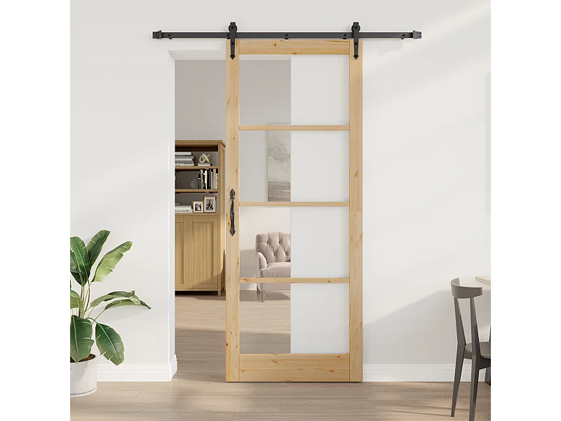 Porta scorrevole con set ferramenta 83x232 cm Legno massello di pino