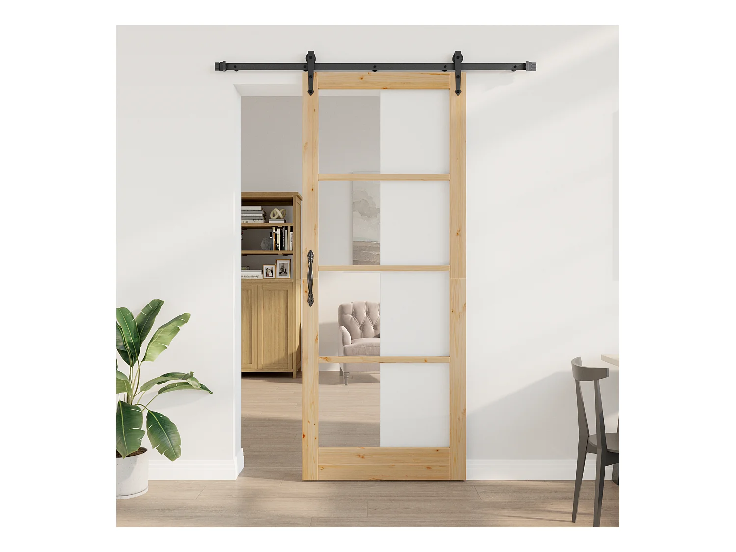 Porta scorrevole con set ferramenta 83x232 cm Legno massello di pino