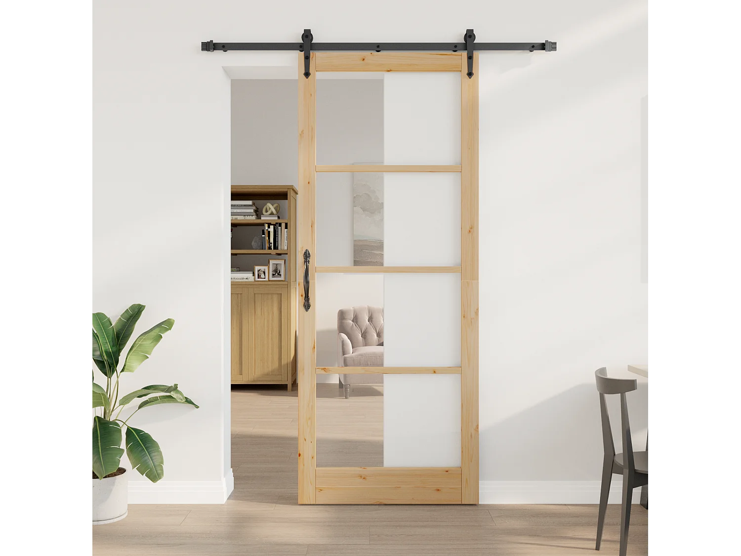 Porta scorrevole con set ferramenta 83x232 cm Legno massello di pino