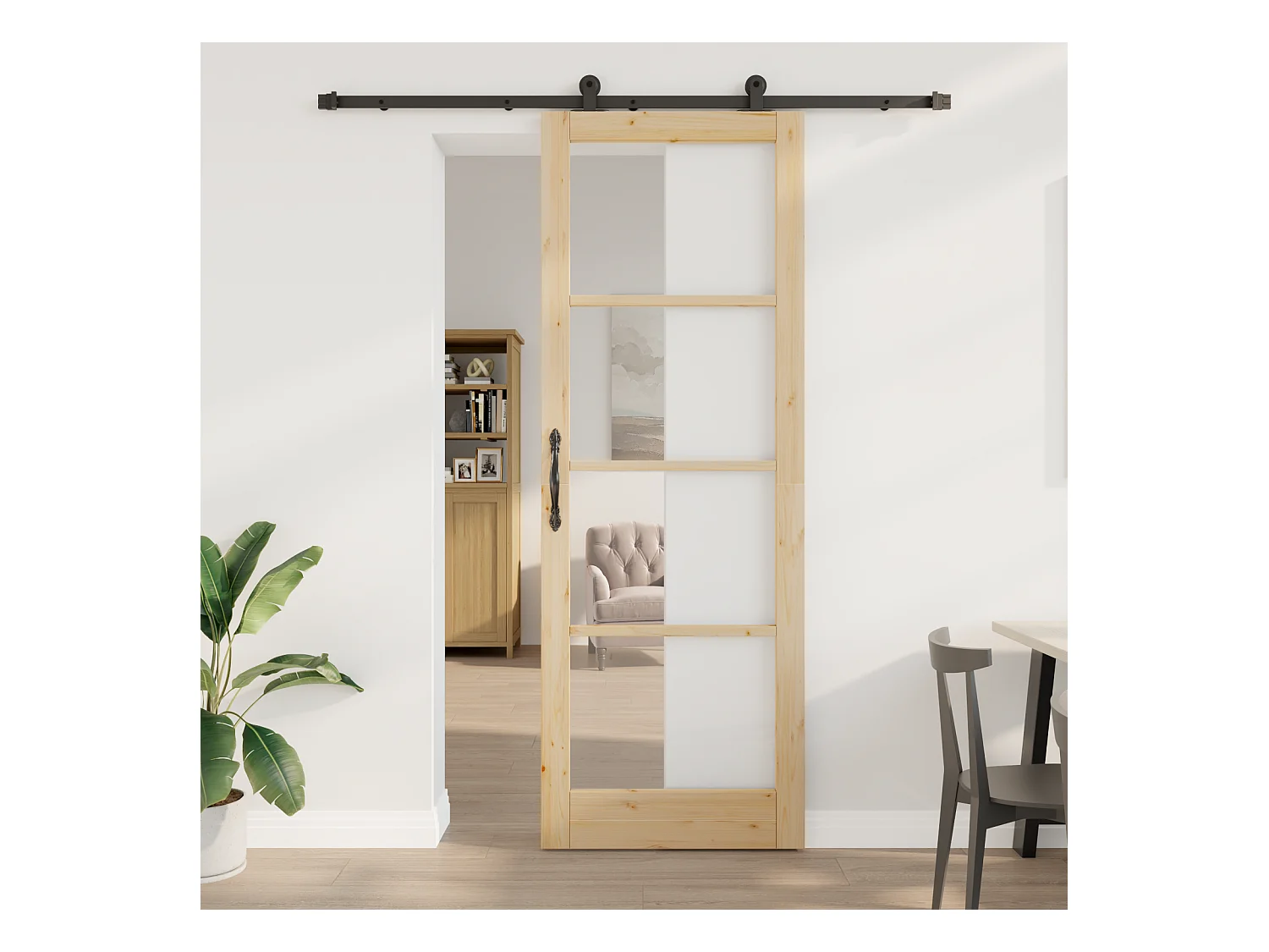 Schiebetür mit „“-Beschlägen Massivholz & Glas