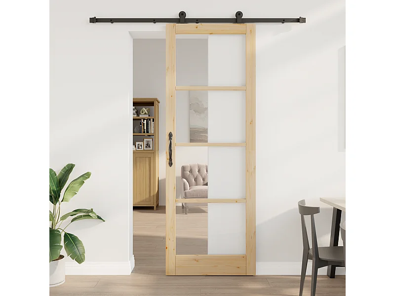 Porte coulissante avec quincaillerie Bois massif & Verre