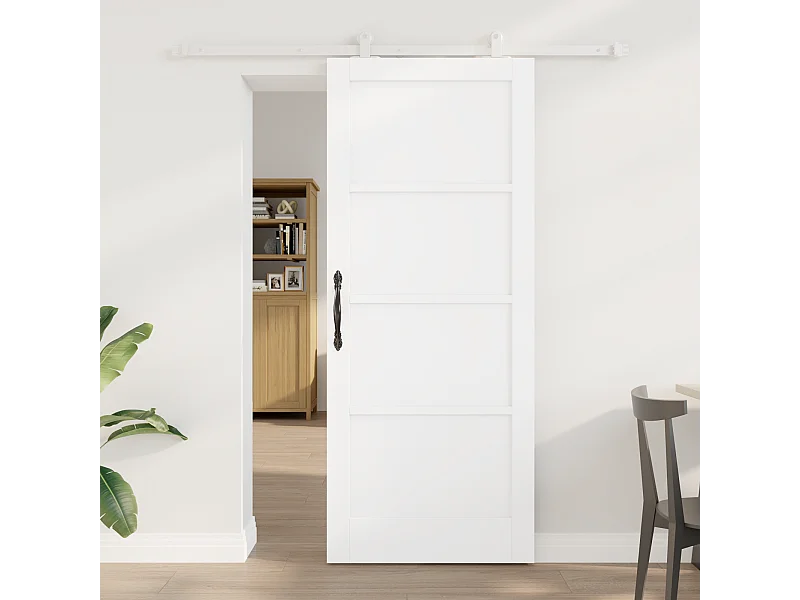 Porte coulissante avec kit blanche 83x202 cm en bois massif de pin