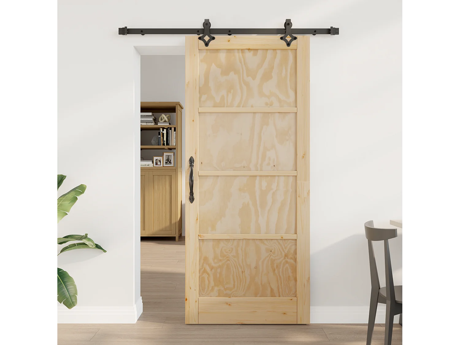 Porte Coulissante avec Quincaillerie en Bois Massif de Pin