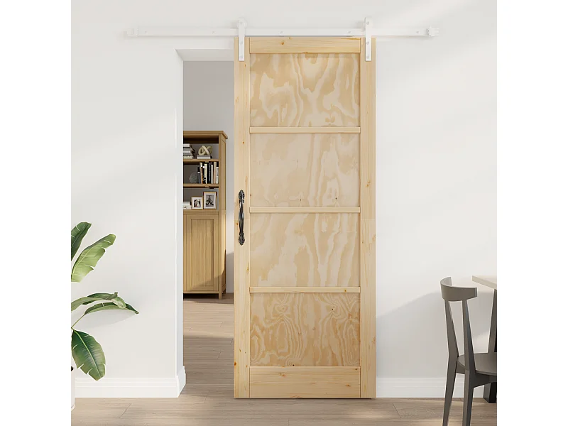 Porta scorrevole con ferramenta 83x211 cm Legno massello di pino