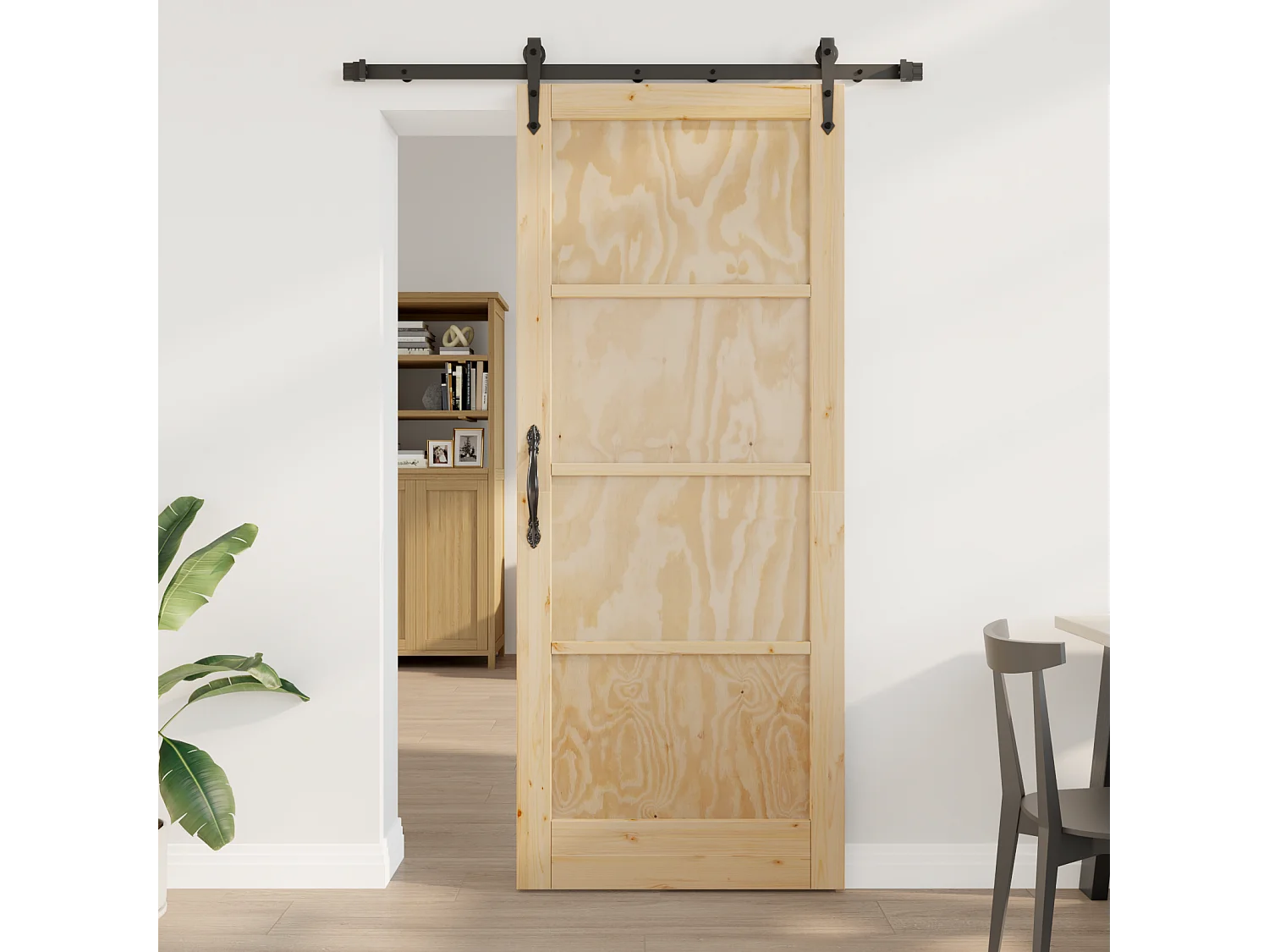 Puerta corredera con kit de herrajes  Madera maciza de pino