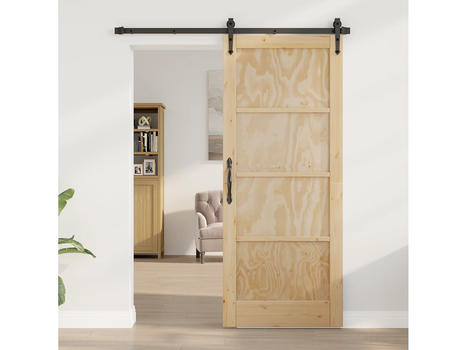 Porte intérieure 83x202x4 cm en bois massif de pin