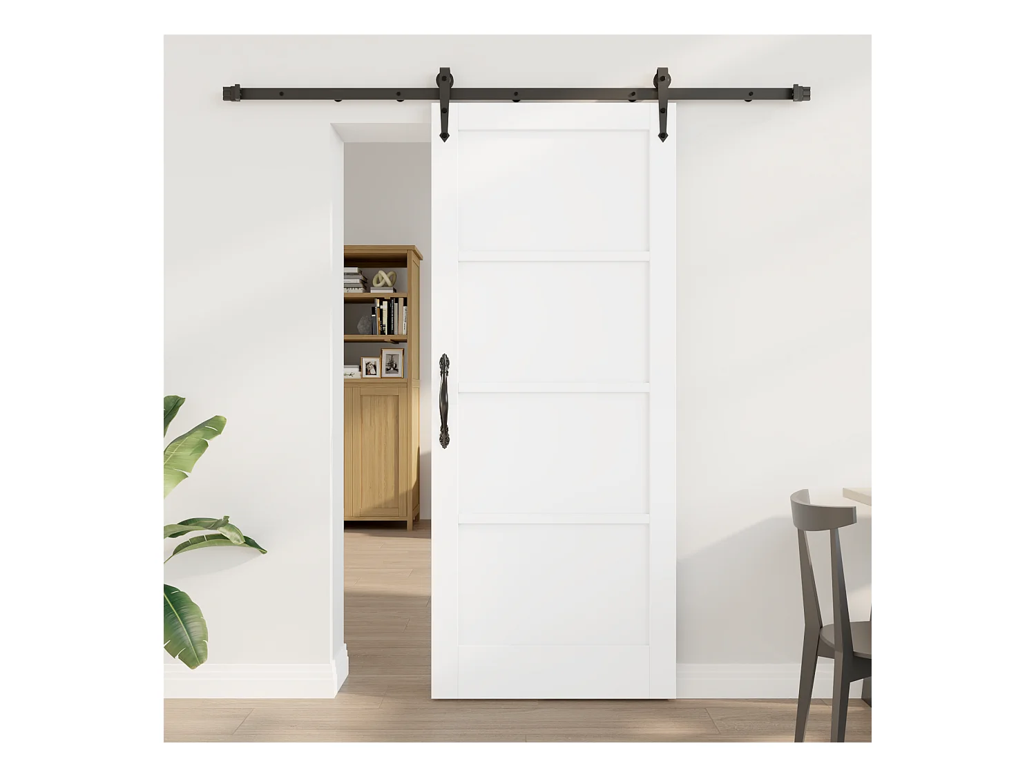 Porte coulissante avec set de matos blanc 83x202 cm en bois massif de pin