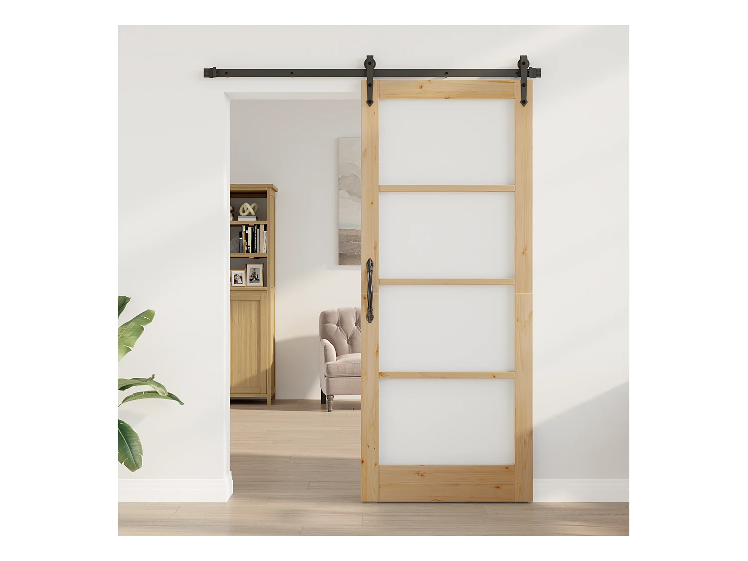 Innentür mit Glas  86x211x4 cm aus massivem Kiefernholz