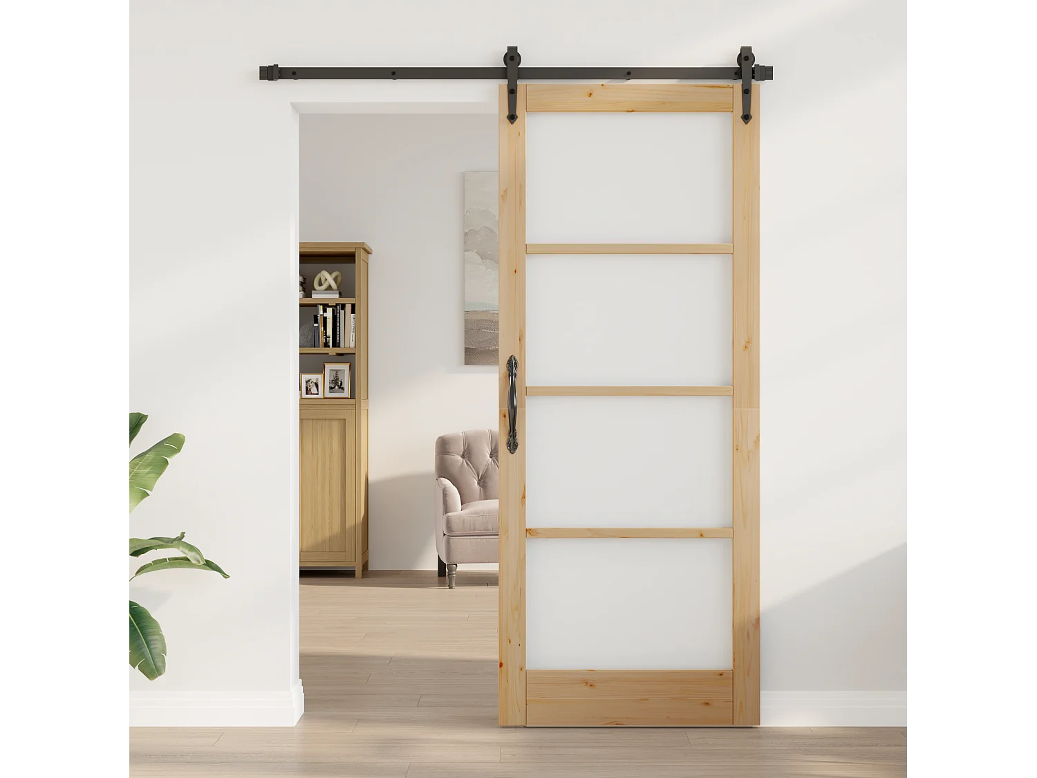 Puerta interior con cristal  86x211x4 cm en madera maciza de pino