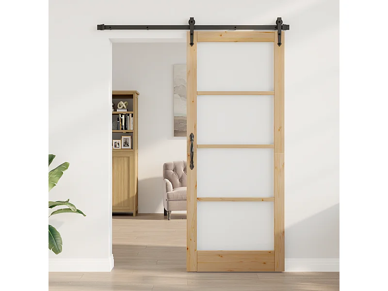 Porta interna con vetro  86x211x4 cm in legno di pino massello