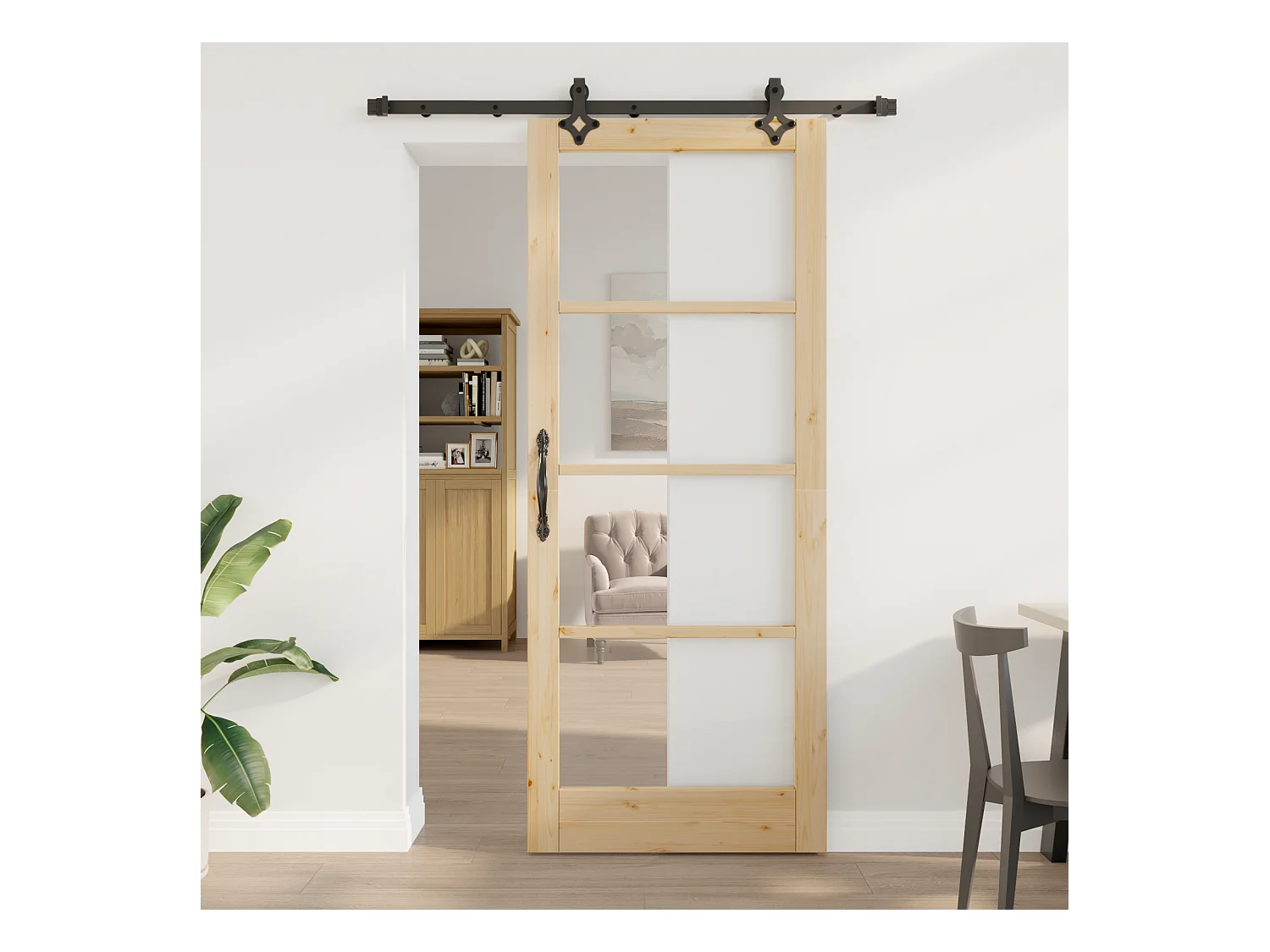 Porte Coulissante avec kit de quincaillerie 86x211 cm Bois Massif de Pin