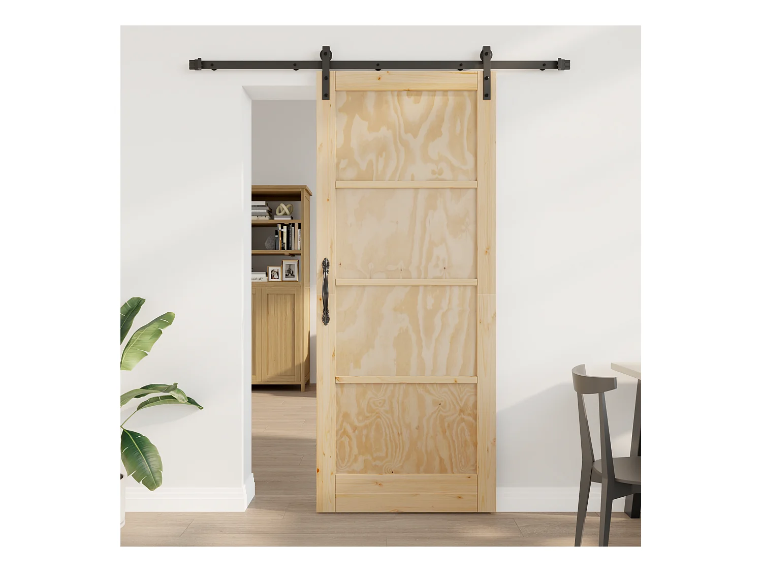 Porte Coulissante Ensemble de 2 Naturel et noir Bois de pin massif