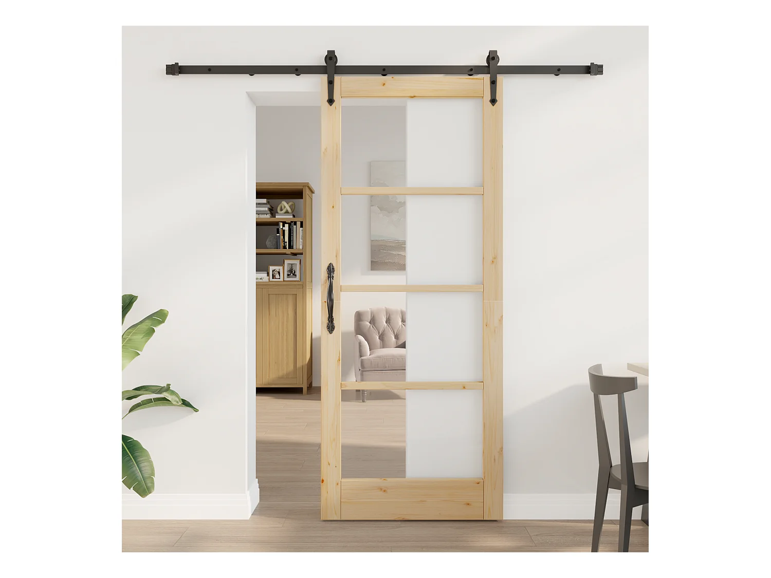Schuifdeur met beslagset 83x202 cm in massief grenen