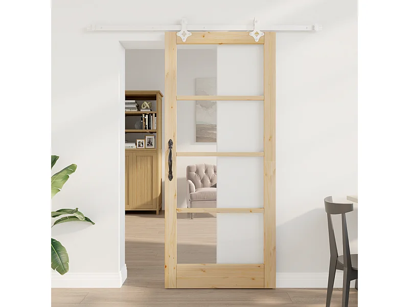 Kit porta scorrevole con ferramenta 86x198,5 cm Legno massello di pino