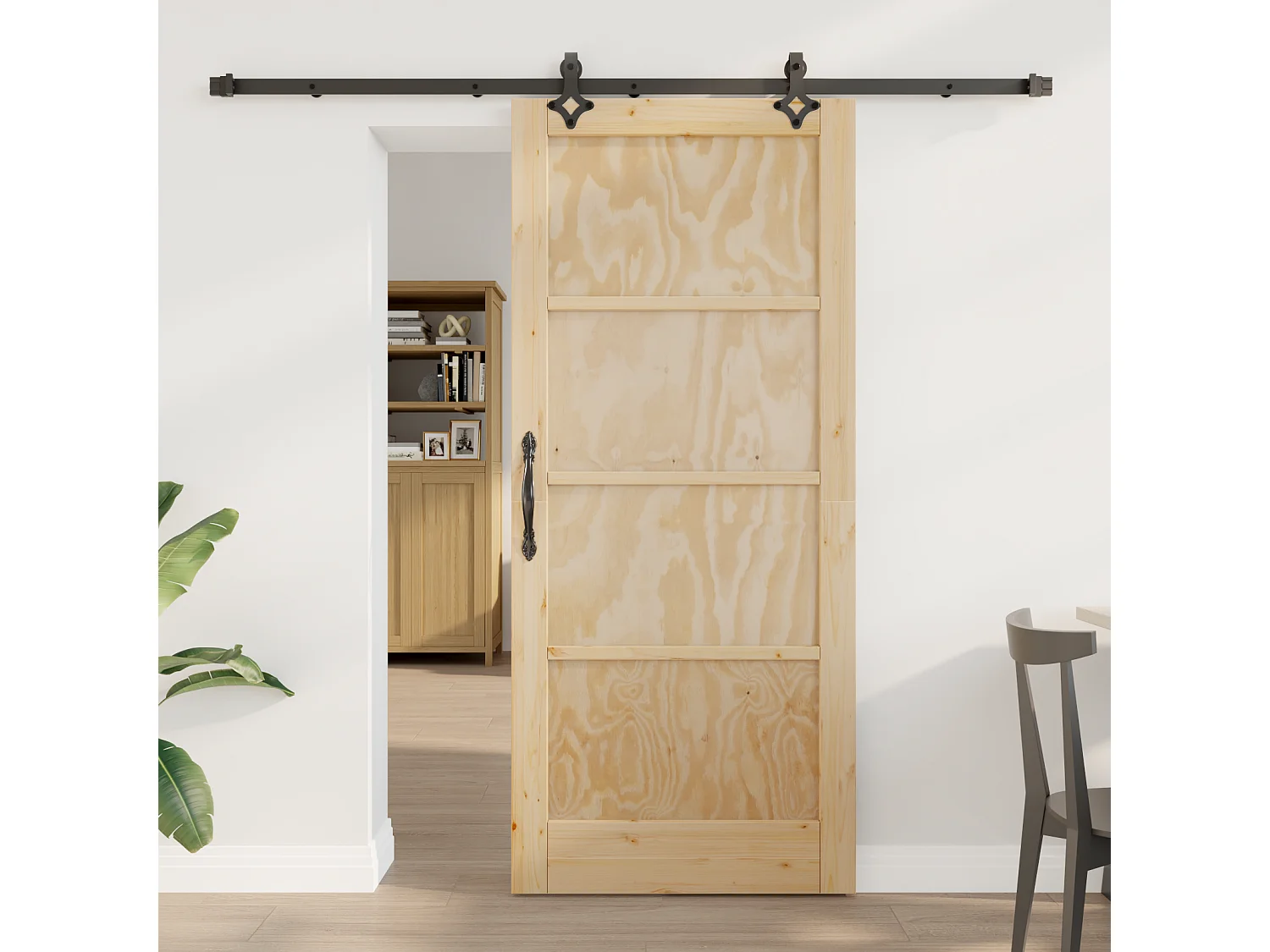 Porte Coulissante avec Quincaillerie en Bois de Pin Massif