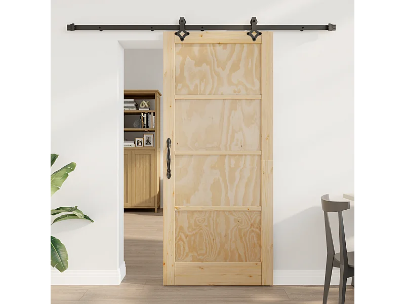 Porte Coulissante avec Quincaillerie en Bois de Pin Massif