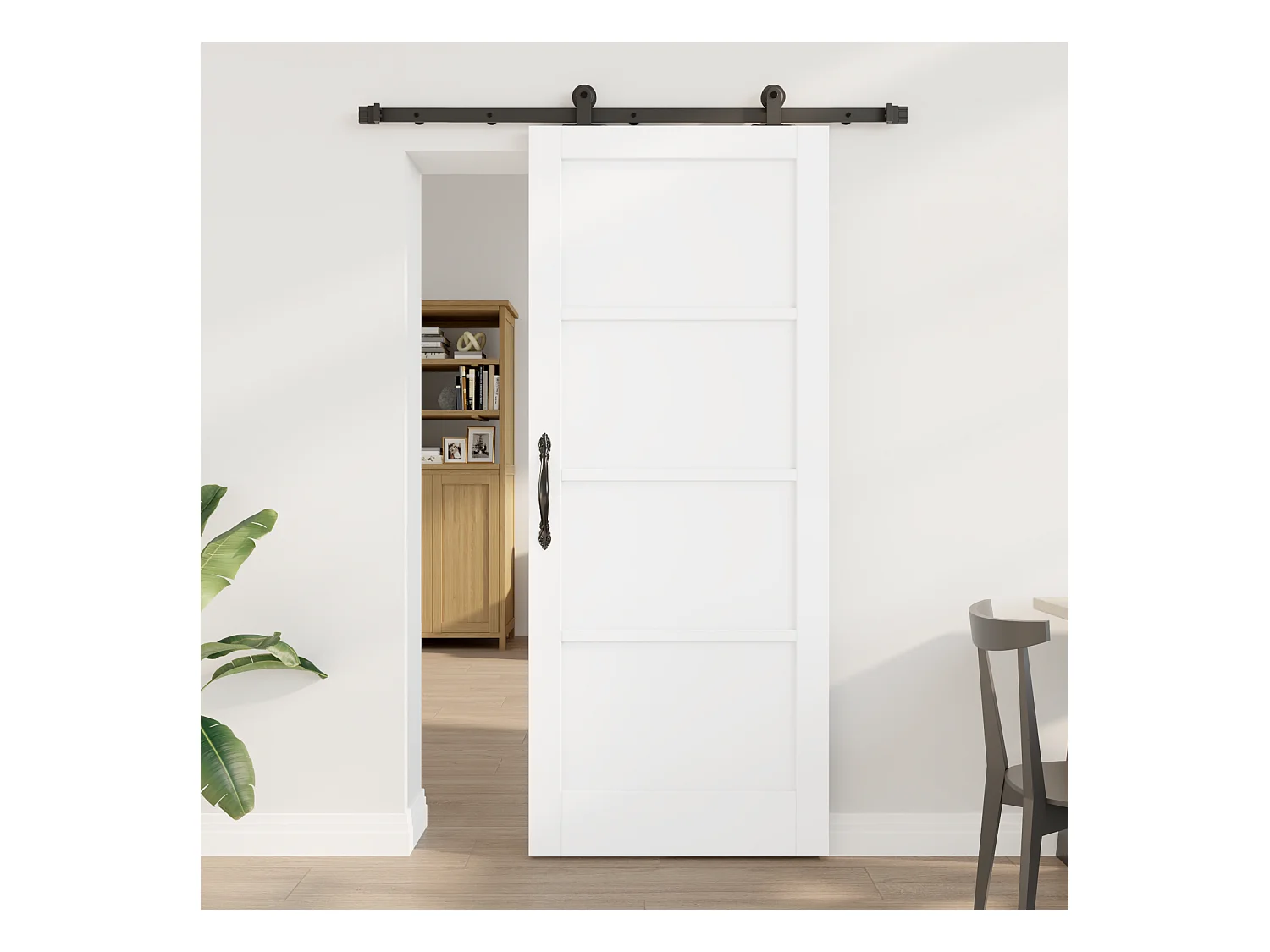 Porte Coulissante avec Ensemble de Quincaillerie Blanc Bois Massif Pin