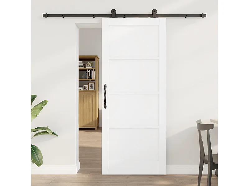 Porte Coulissante Avec Matériel Blanc Bois Massif en Pin